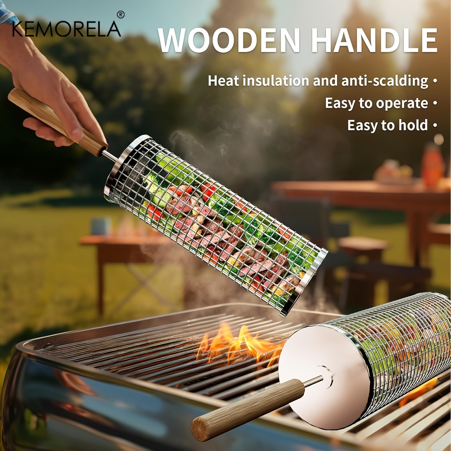 Camping Cooking Basket - Conjunto de Cestas Redondas para Churrasco,