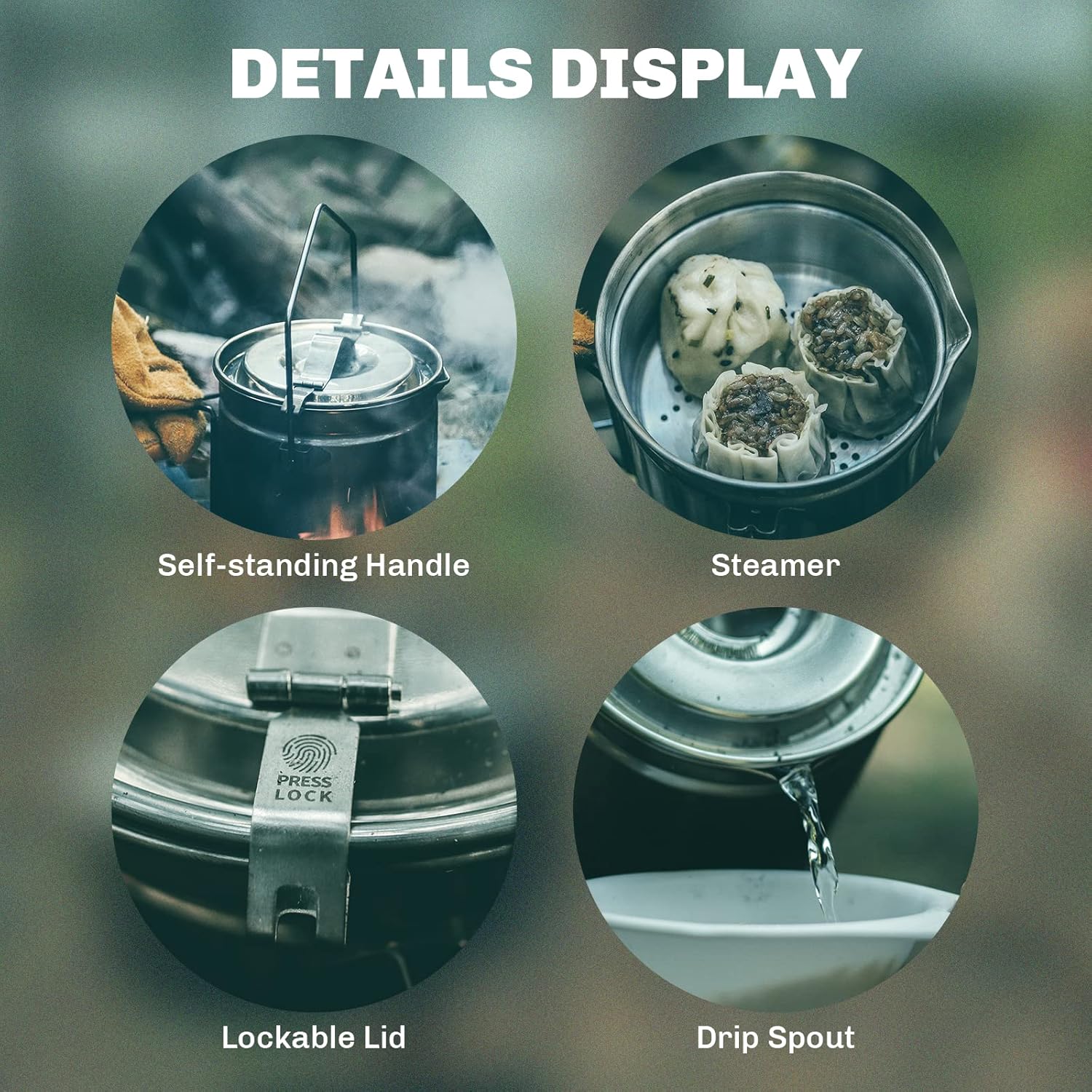 Panela a vapor de aço inoxidáv - Camping Cooking Kit avaliação e preço